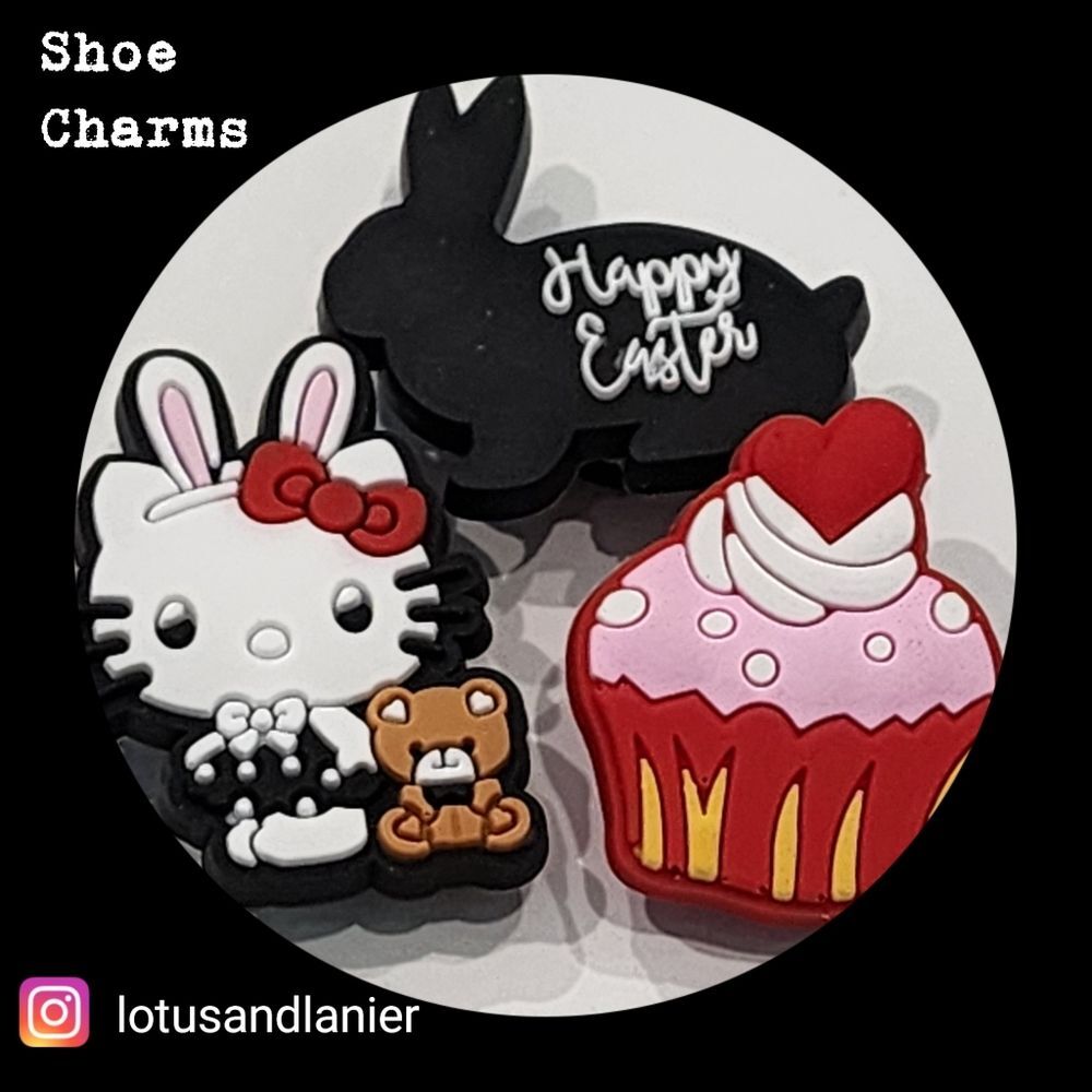 Shoe Charms "Kawaii  Kitty Easter" Charms Set of 3